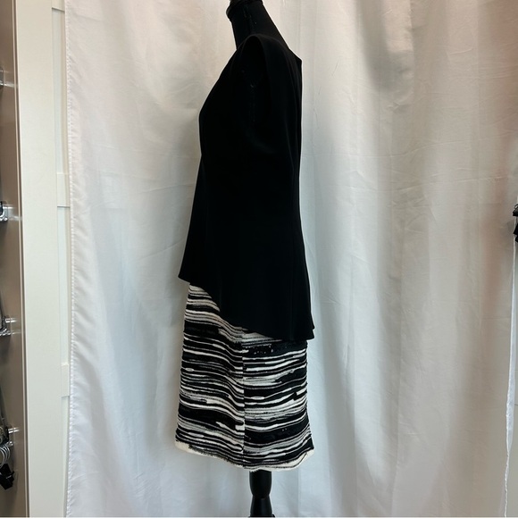 LAFAYETTE New York black white asymmetrical sleeveless peplum sequin dress 10 - Picture 2 of 11